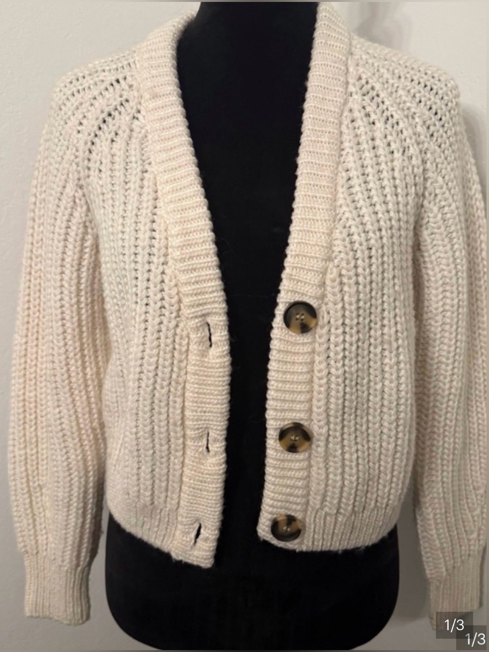 Cream Knit Button-Front Women’s Cardigan Sweater (Size S)